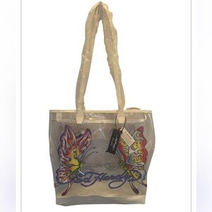 NWT Ed Hardy Large Tote Clear PVC Bag with Butterfly and zipper